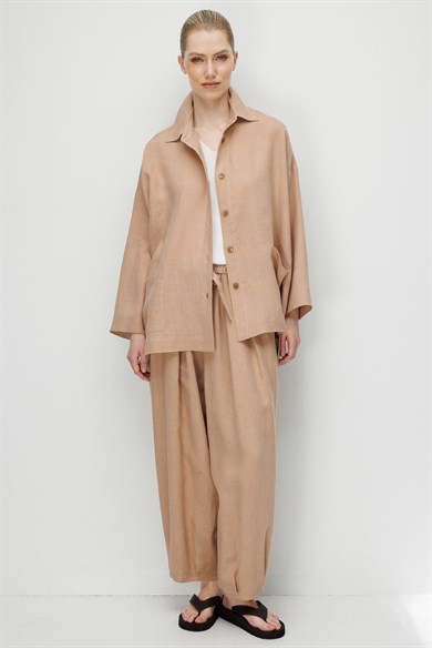 Oversize Cepli Keten Ceket