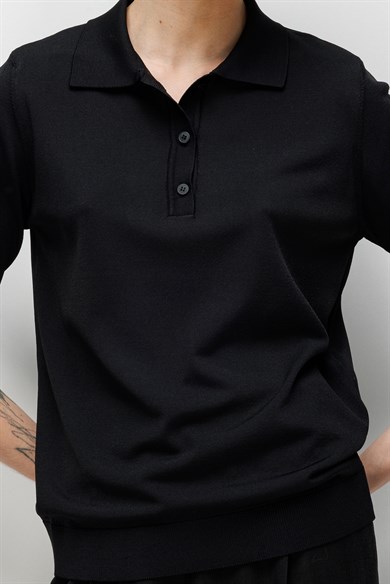 Polo Yaka Düğmeli Yarım Kol Triko