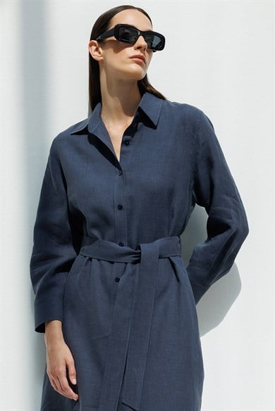 Uzun Kol Keten Elbise