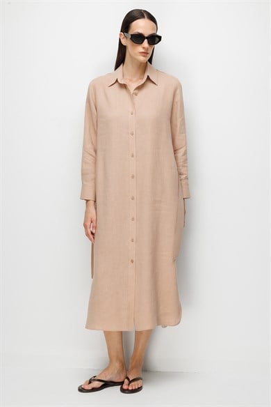 Uzun Kol Keten Elbise