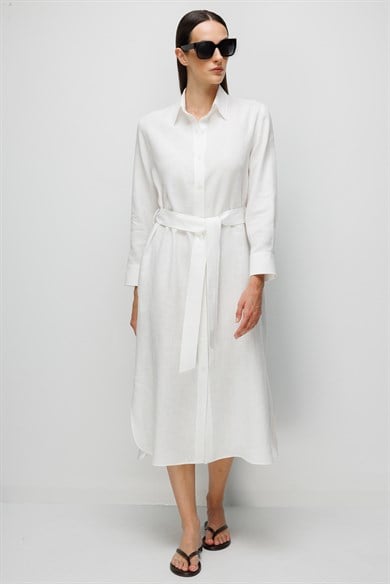 Uzun Kol Keten Elbise