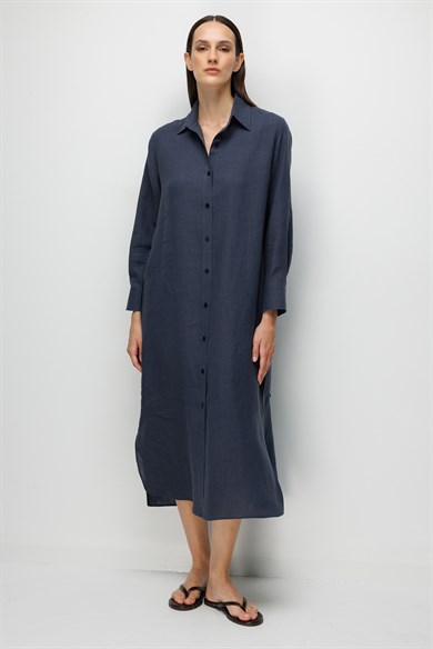 Uzun Kol Keten Elbise