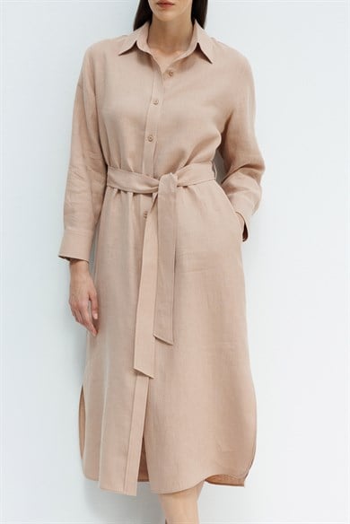 Uzun Kol Keten Elbise