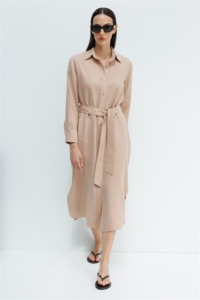 Uzun Kol Keten Elbise