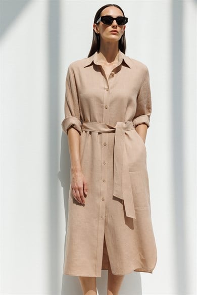 Uzun Kol Keten Elbise