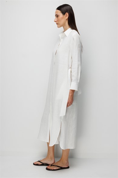 Uzun Kol Keten Elbise