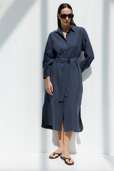 Uzun Kol Keten Elbise