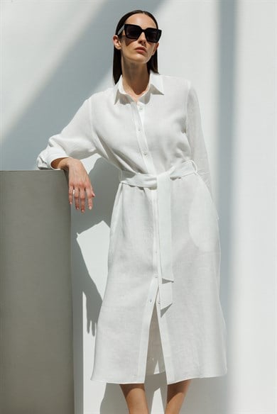 Uzun Kol Keten Elbise