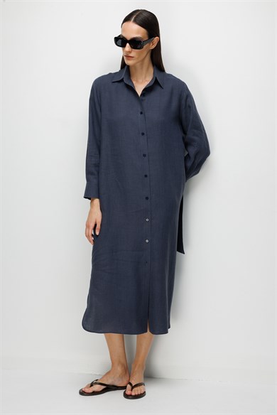 Uzun Kol Keten Elbise