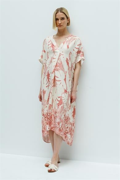 V Yaka Palmiye Desen Elbise