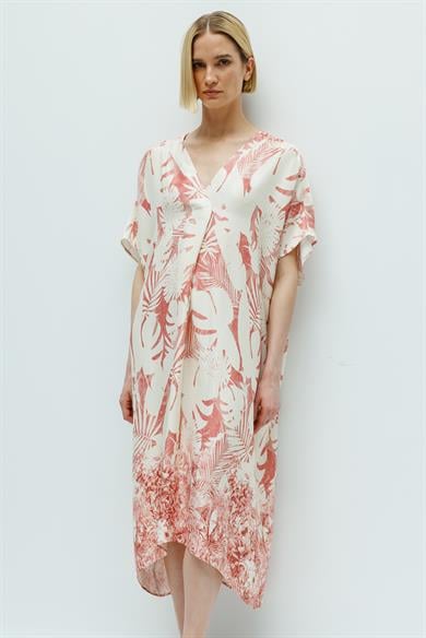 V Yaka Palmiye Desen Elbise