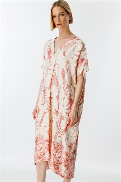 V Yaka Palmiye Desen Elbise