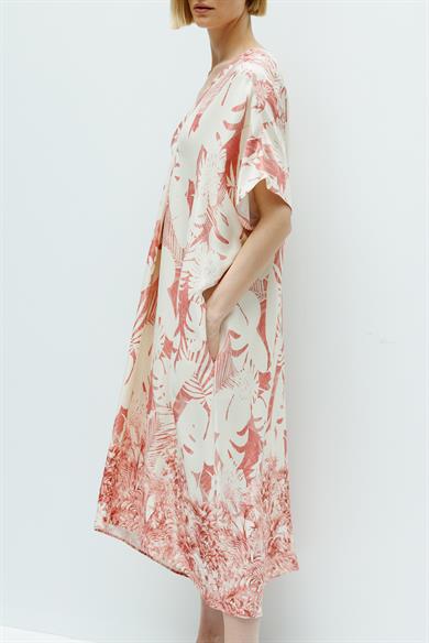 V Yaka Palmiye Desen Elbise