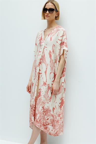 V Yaka Palmiye Desen Elbise