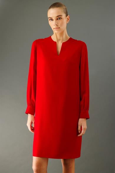 V Yaka Uzun Kol Midi Elbise