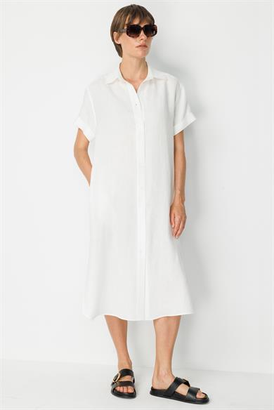 Yarım Kol Keten Gömlek Elbise