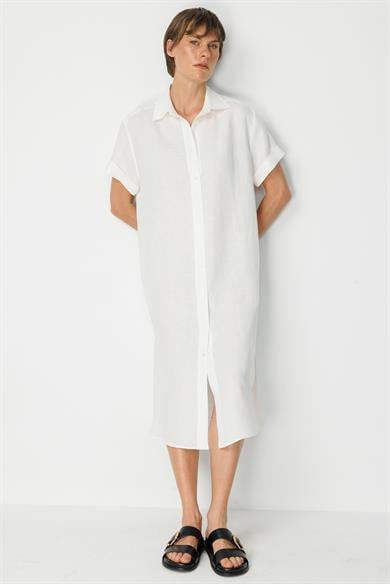 Yarım Kol Keten Gömlek Elbise