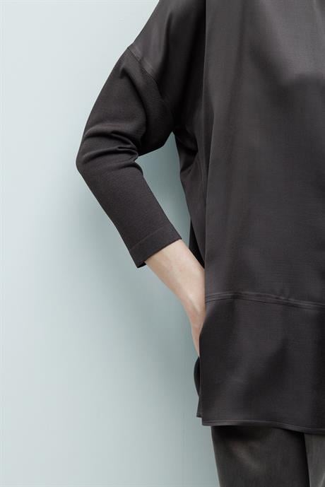 0 Yaka Kolu Triko Oversize Bluz
