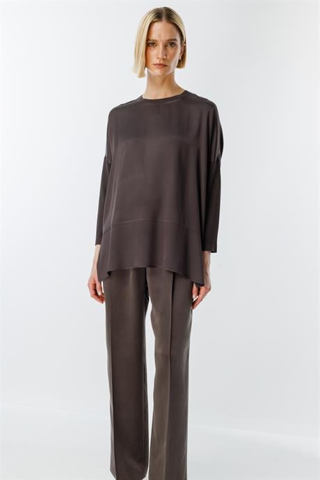 0 Yaka Kolu Triko Oversize Bluz