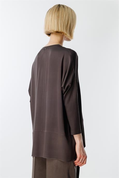 0 Yaka Kolu Triko Oversize Bluz