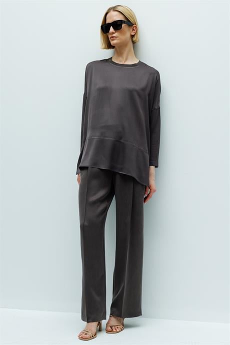 0 Yaka Kolu Triko Oversize Bluz
