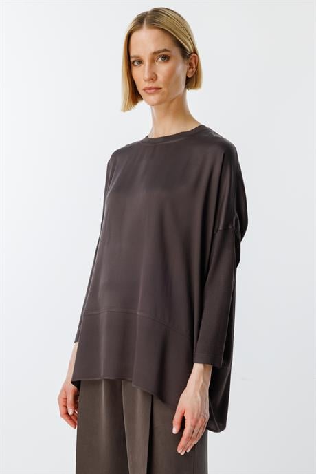 0 Yaka Kolu Triko Oversize Bluz