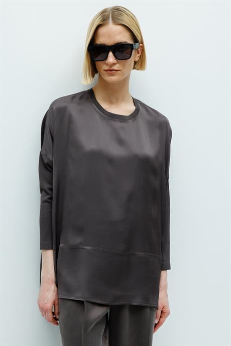 0 Yaka Kolu Triko Oversize Bluz