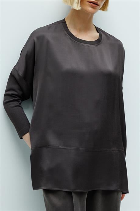 0 Yaka Kolu Triko Oversize Bluz