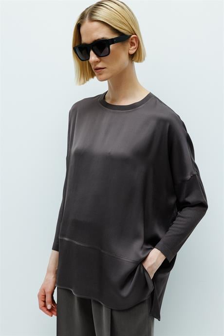 0 Yaka Kolu Triko Oversize Bluz