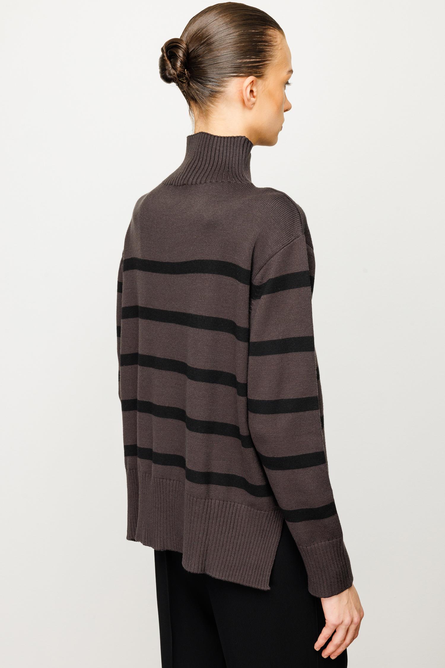 Dik Yaka Çizgili Oversize Triko