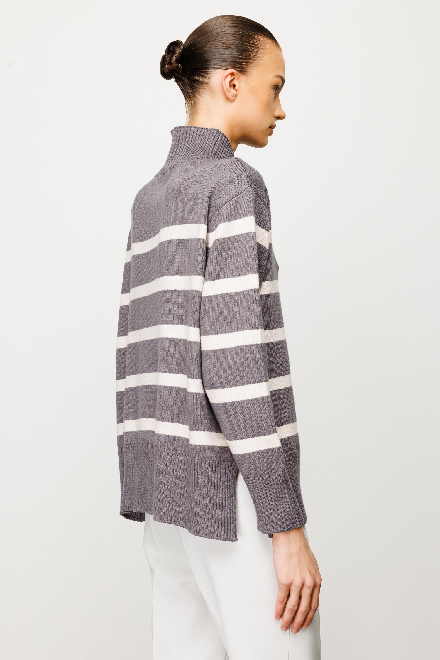Dik Yaka Çizgili Oversize Triko