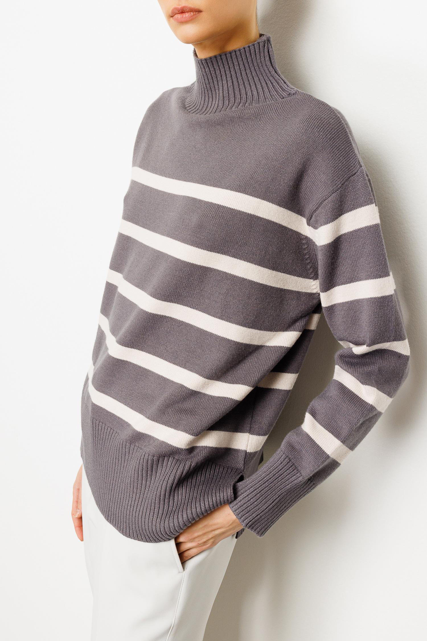 Dik Yaka Çizgili Oversize Triko