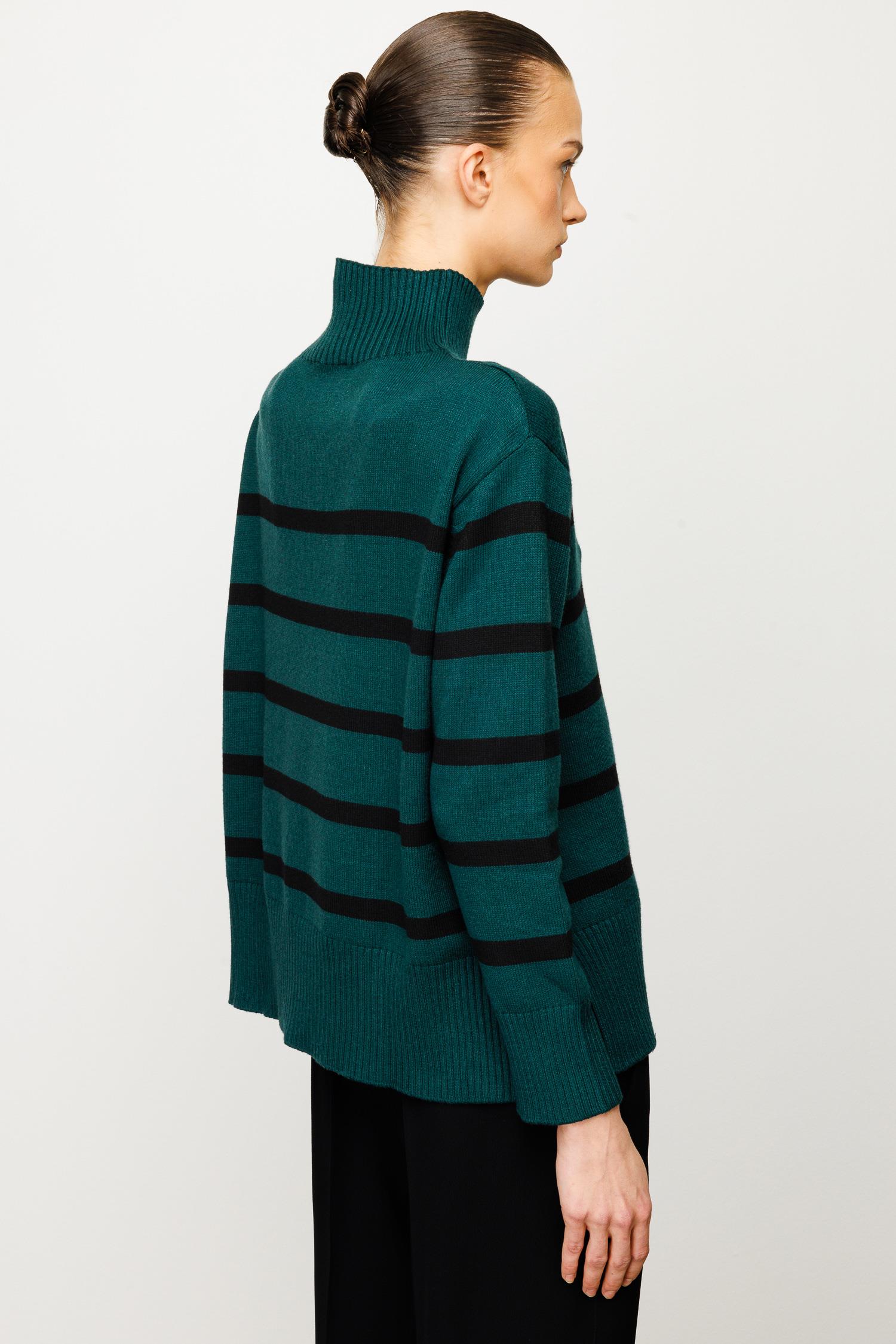 Dik Yaka Çizgili Oversize Triko