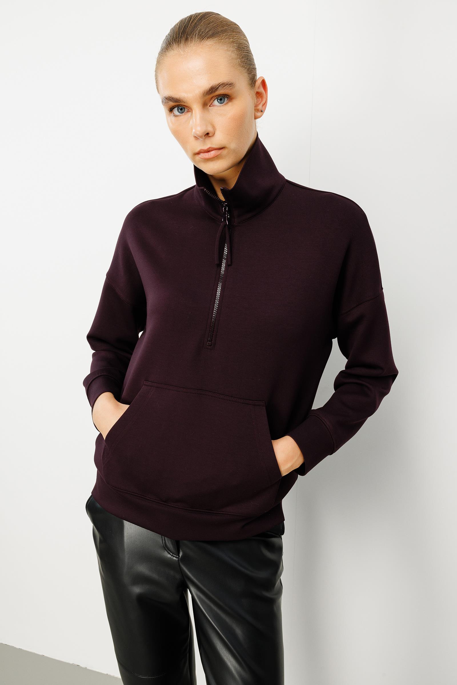 Dik Yaka Fermuarlı Sweat