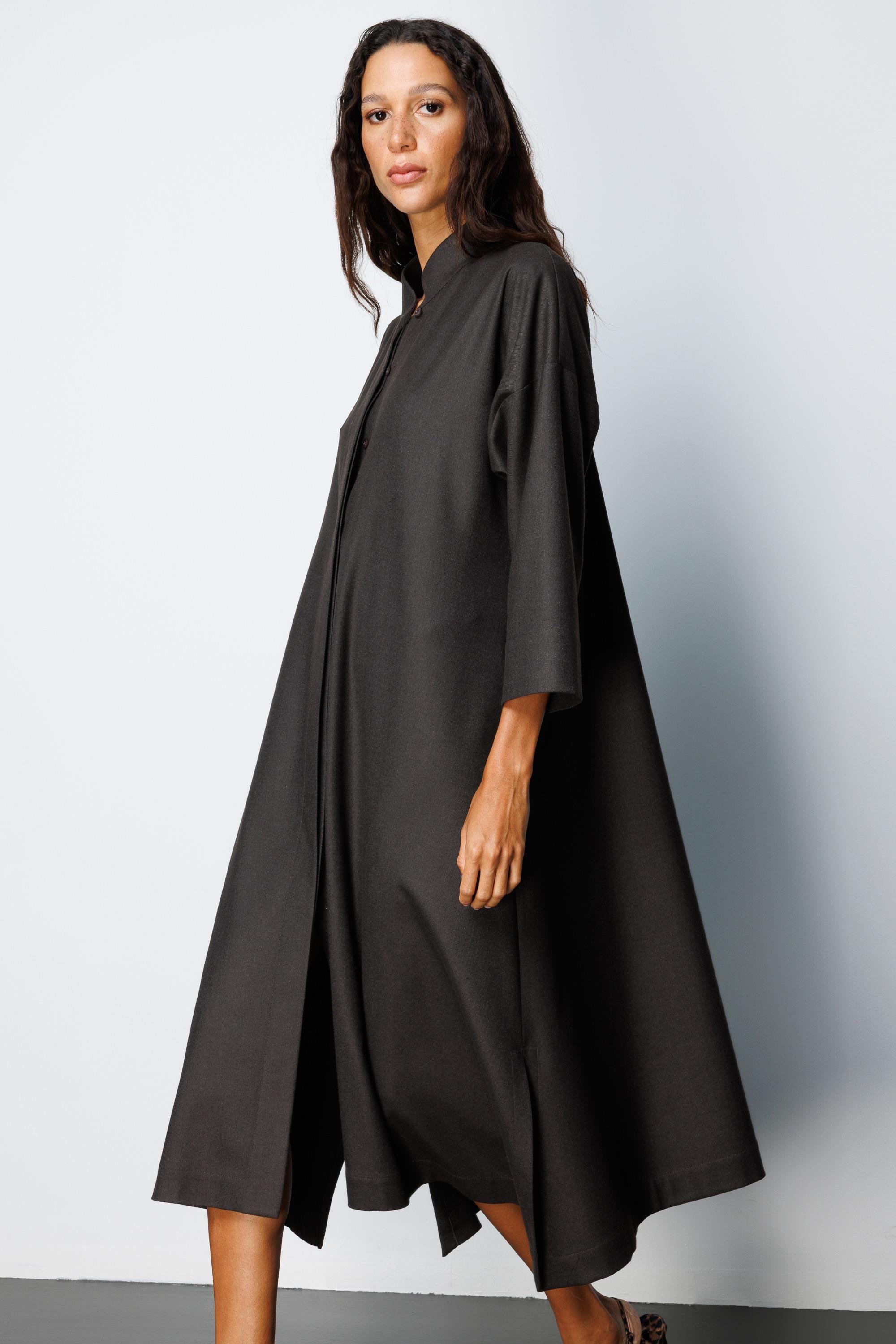 Dik Yaka Flanel Elbise