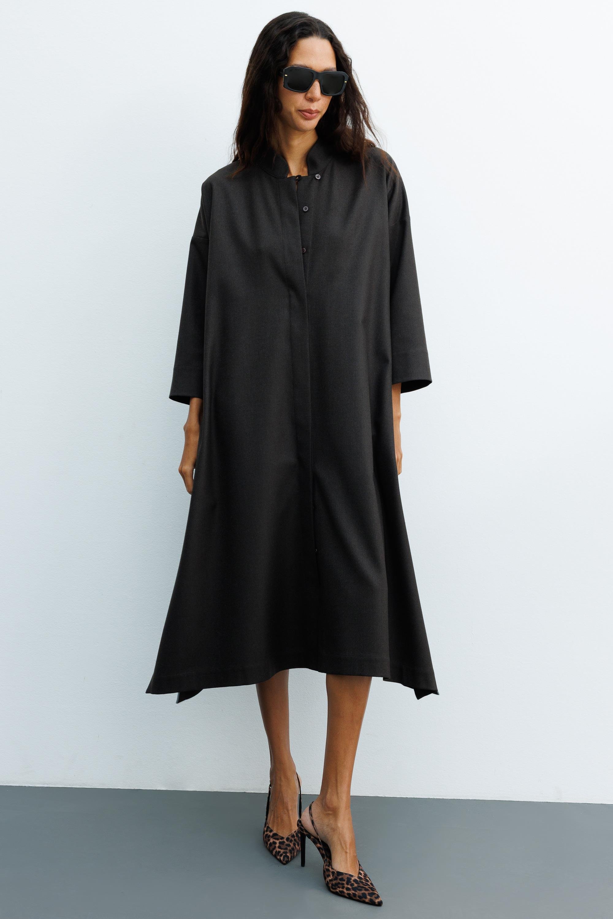 Dik Yaka Flanel Elbise