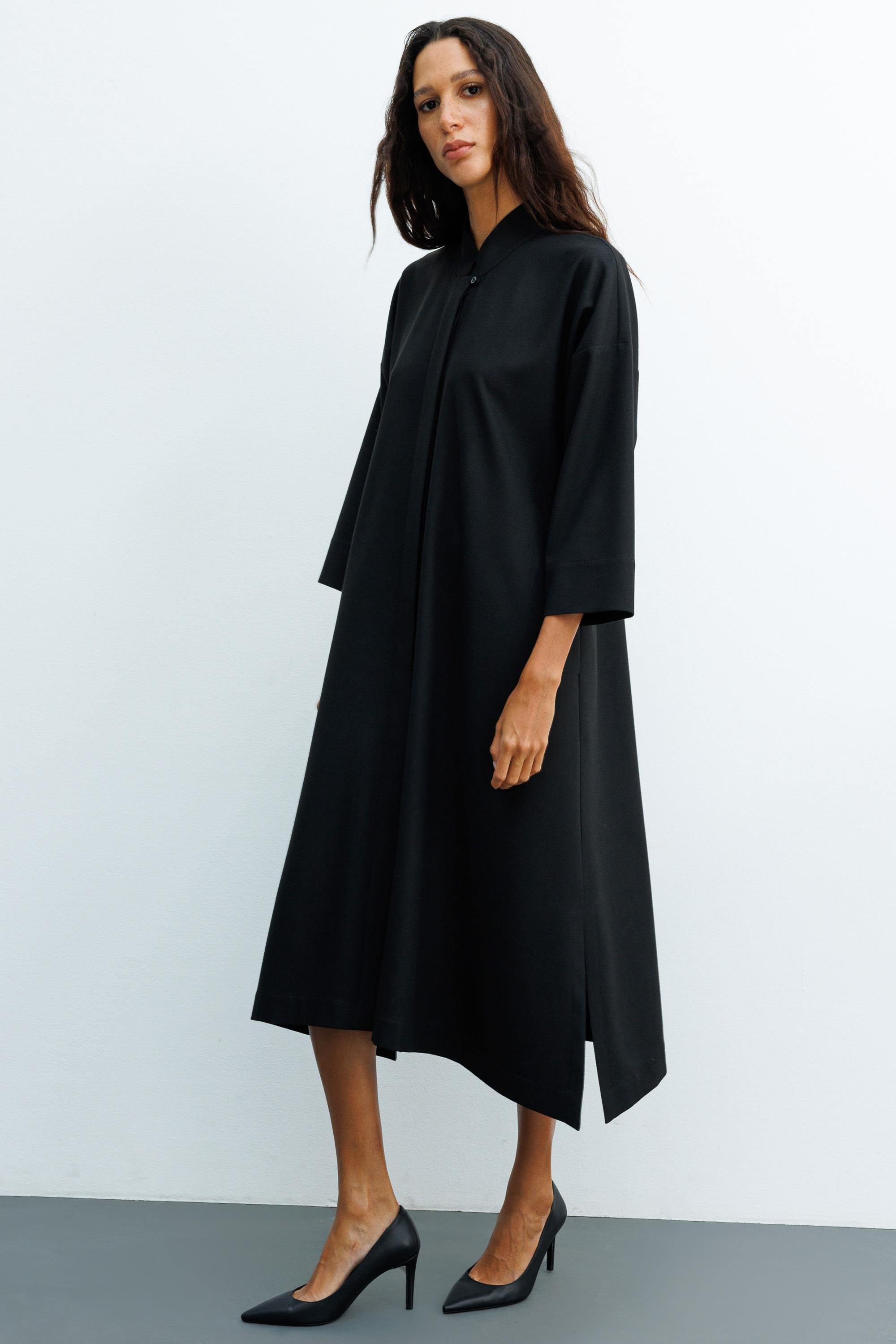 Dik Yaka Flanel Elbise