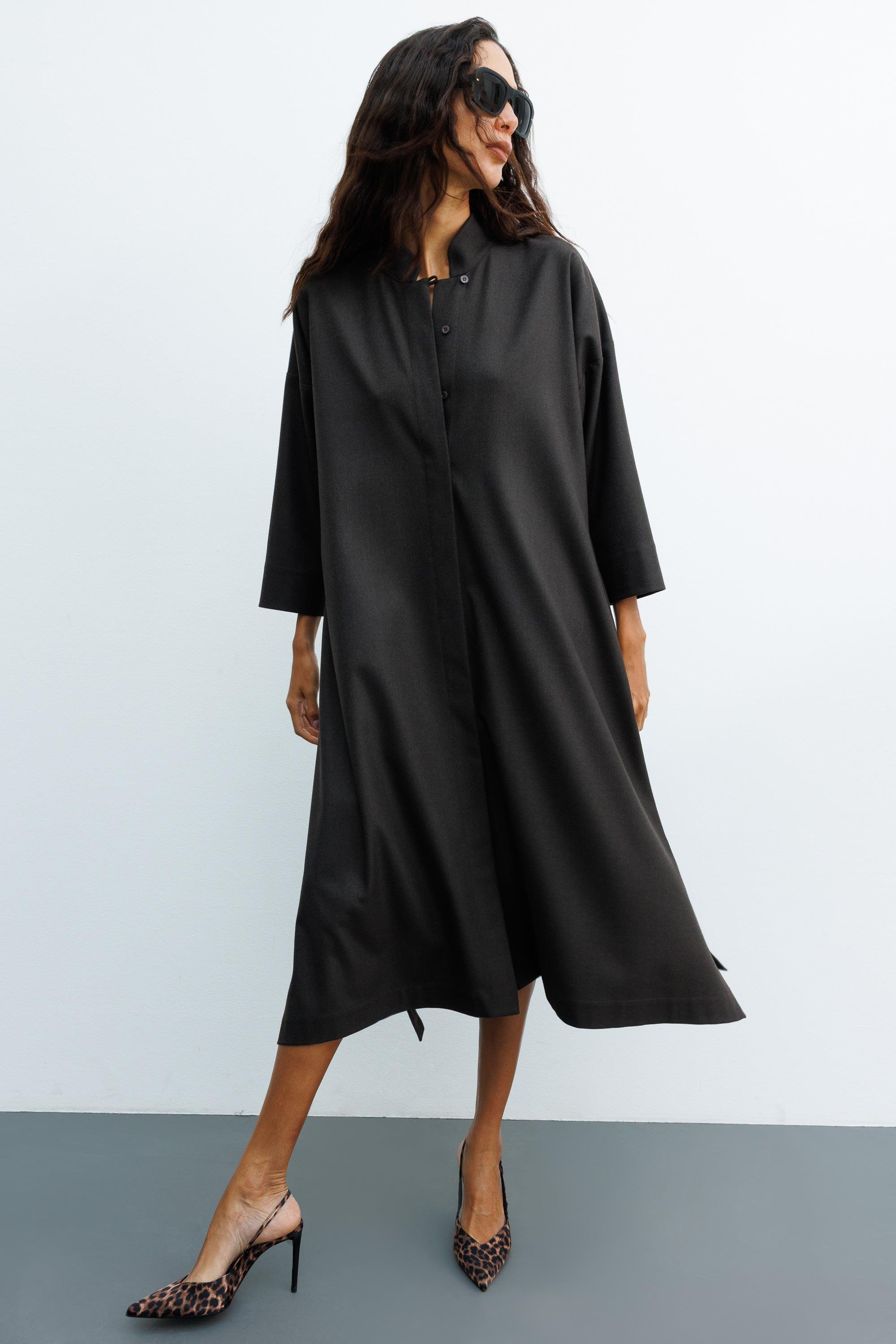 Dik Yaka Flanel Elbise