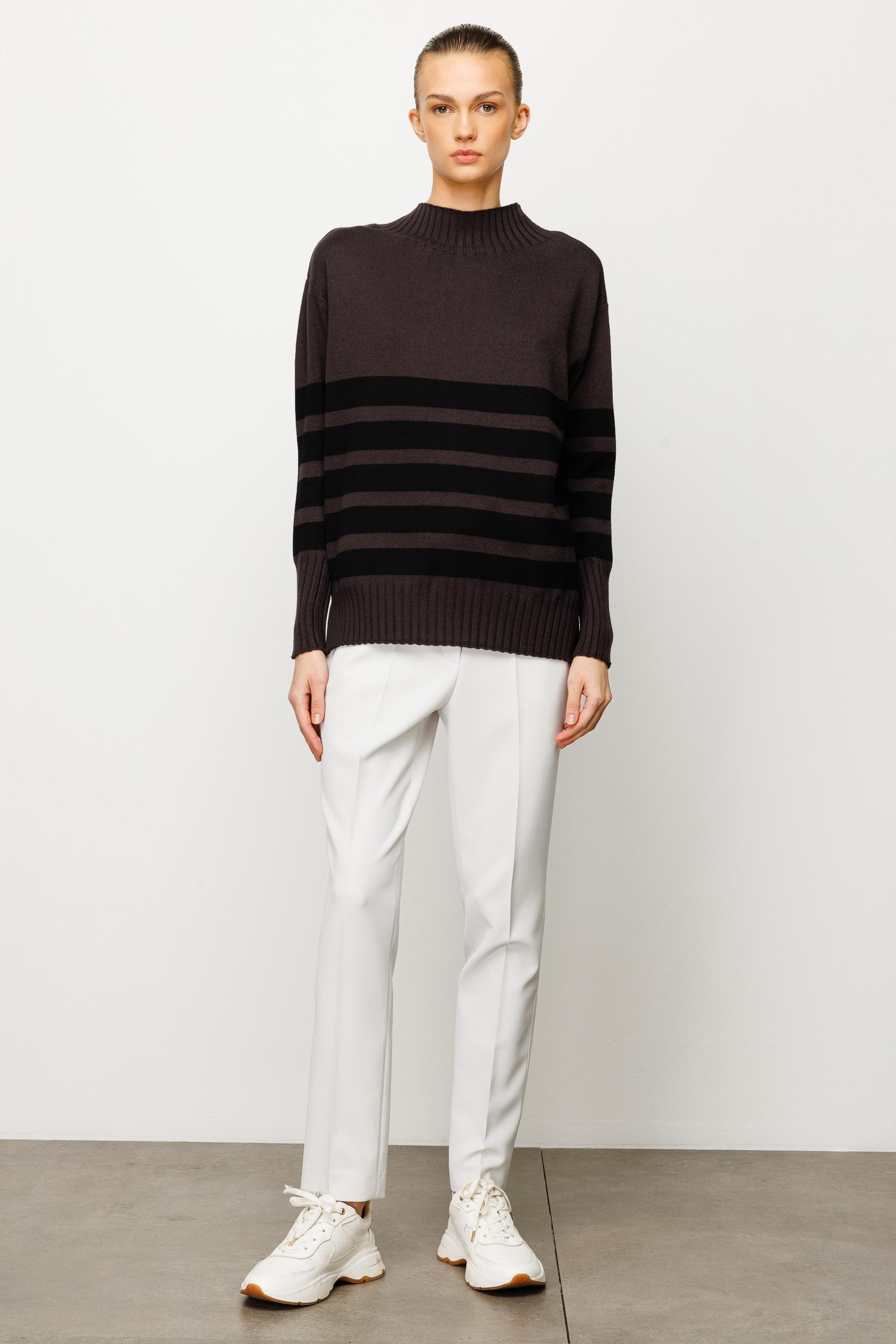 Dik Yaka Kalın Çizgigli Oversize Triko