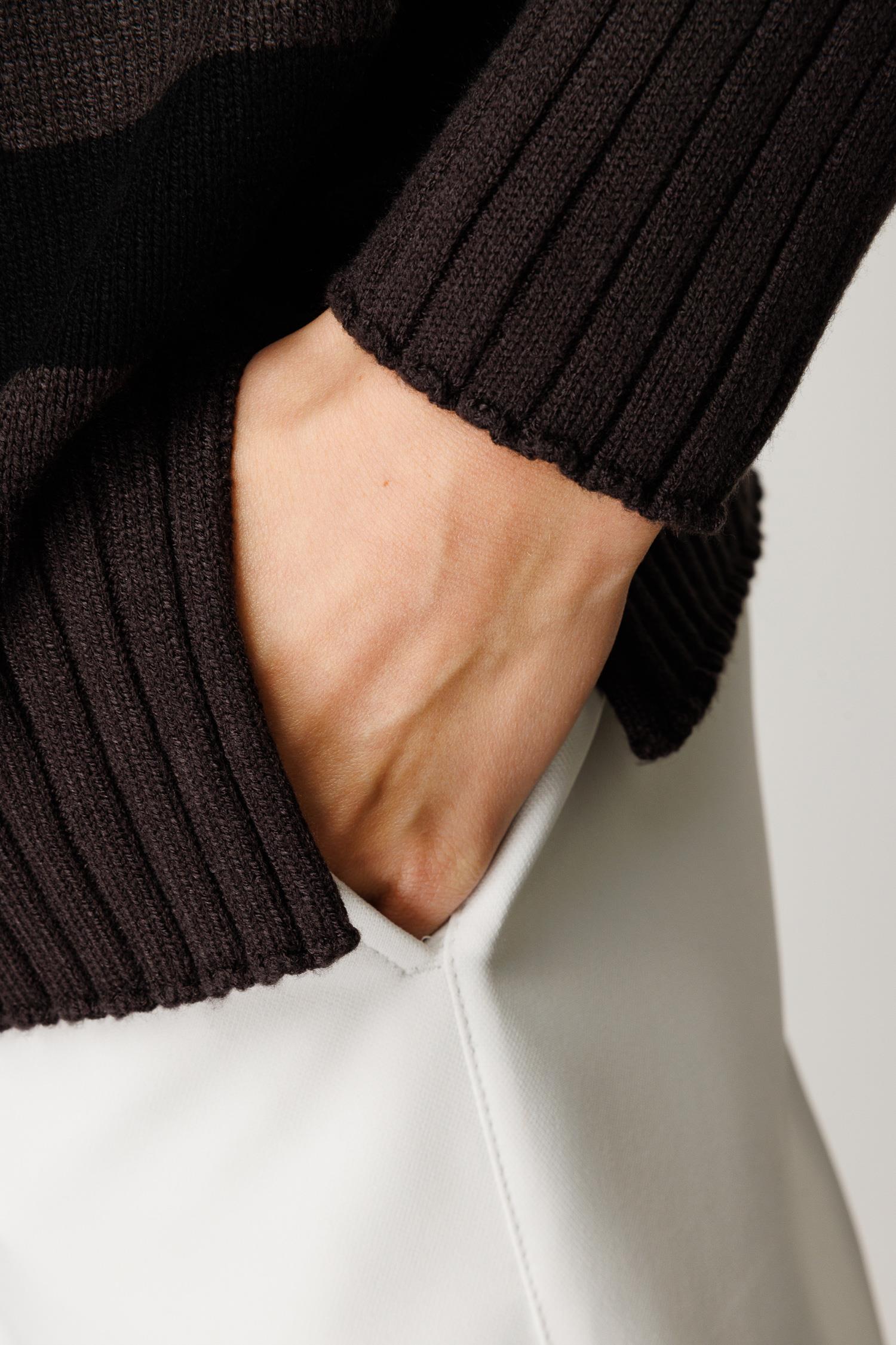 Dik Yaka Kalın Çizgigli Oversize Triko