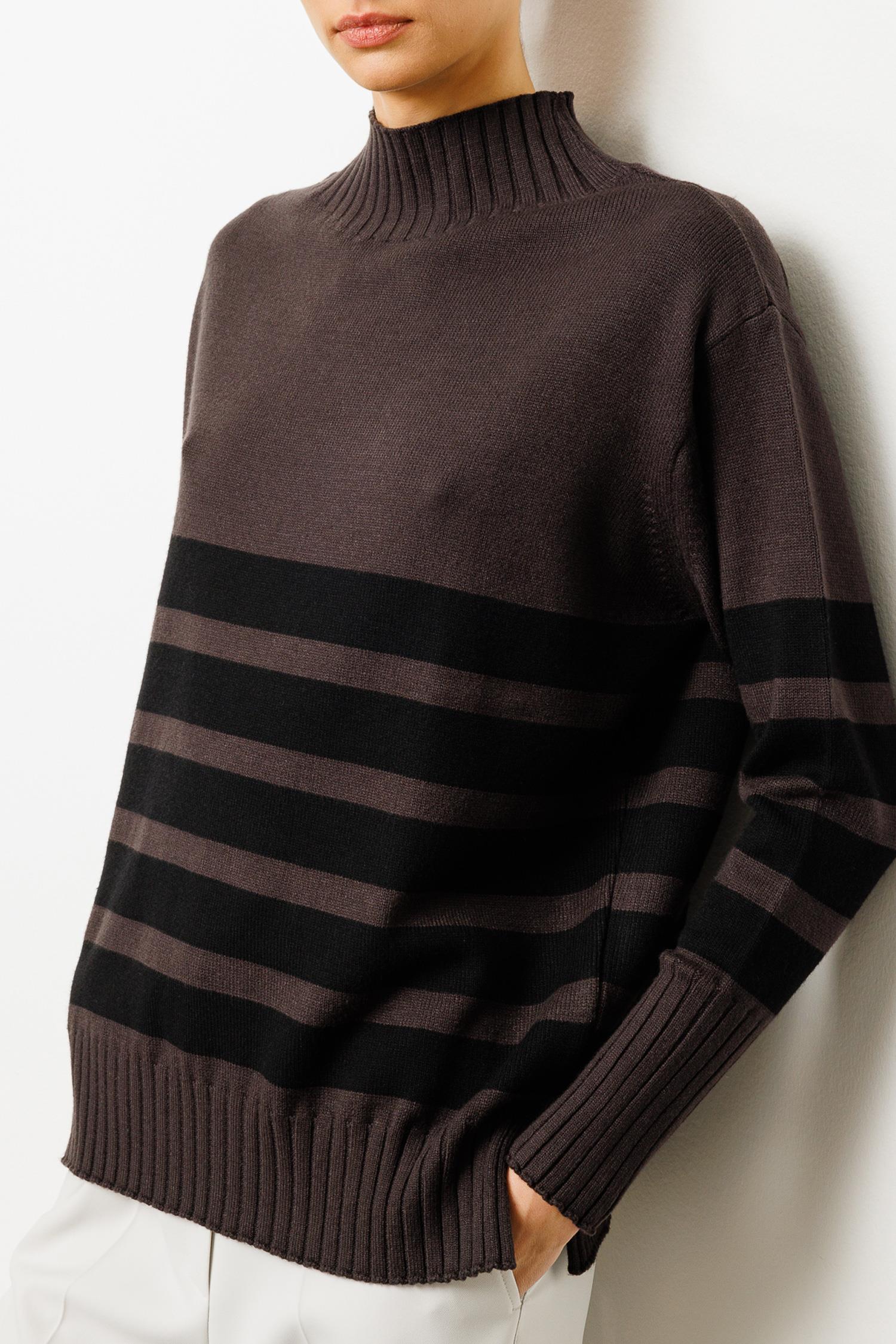 Dik Yaka Kalın Çizgigli Oversize Triko