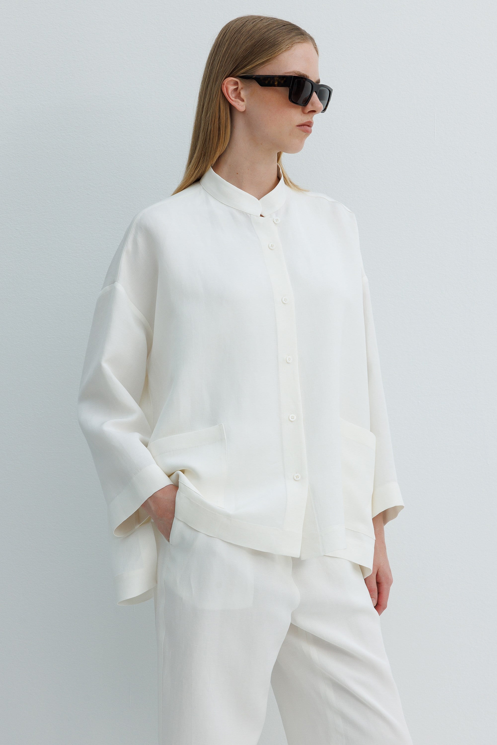 Dik Yaka Oversize Keten Ceket