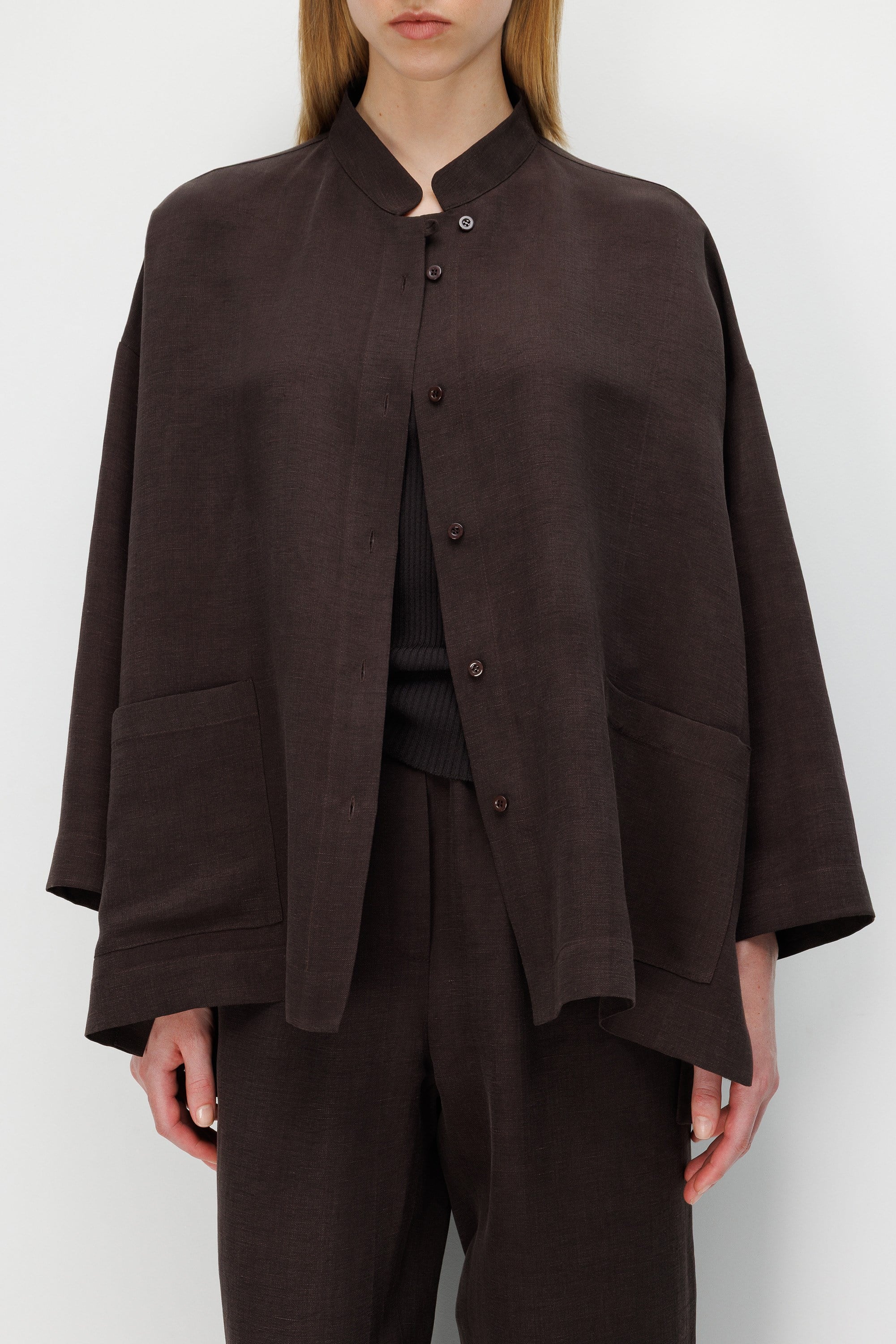 Dik Yaka Oversize Keten Ceket