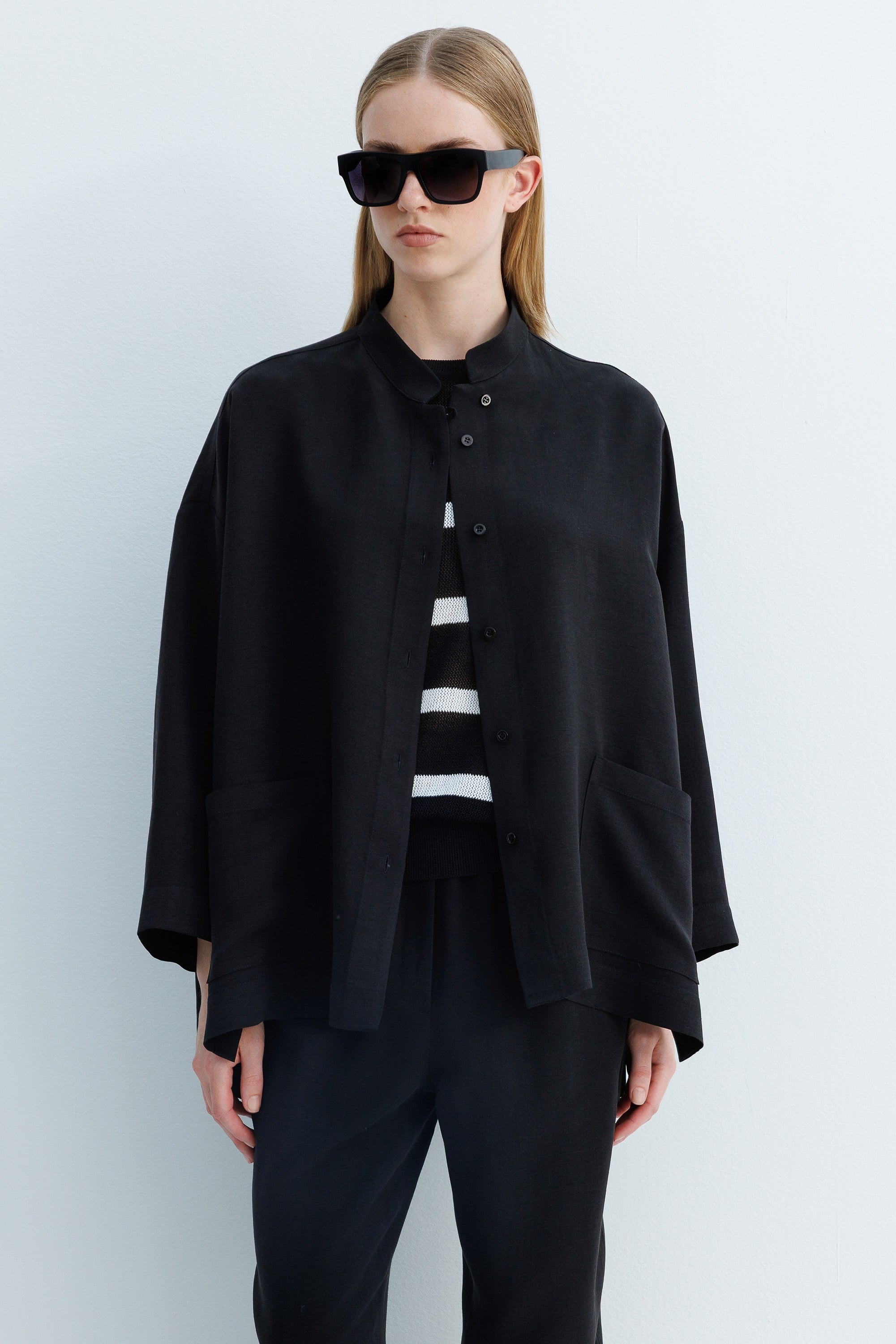 Dik Yaka Oversize Keten Ceket
