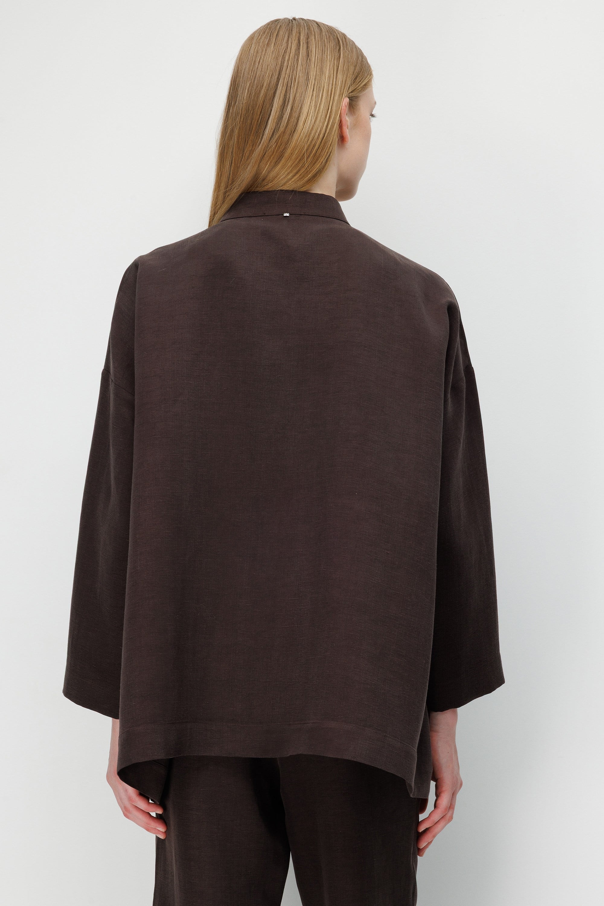 Dik Yaka Oversize Keten Ceket