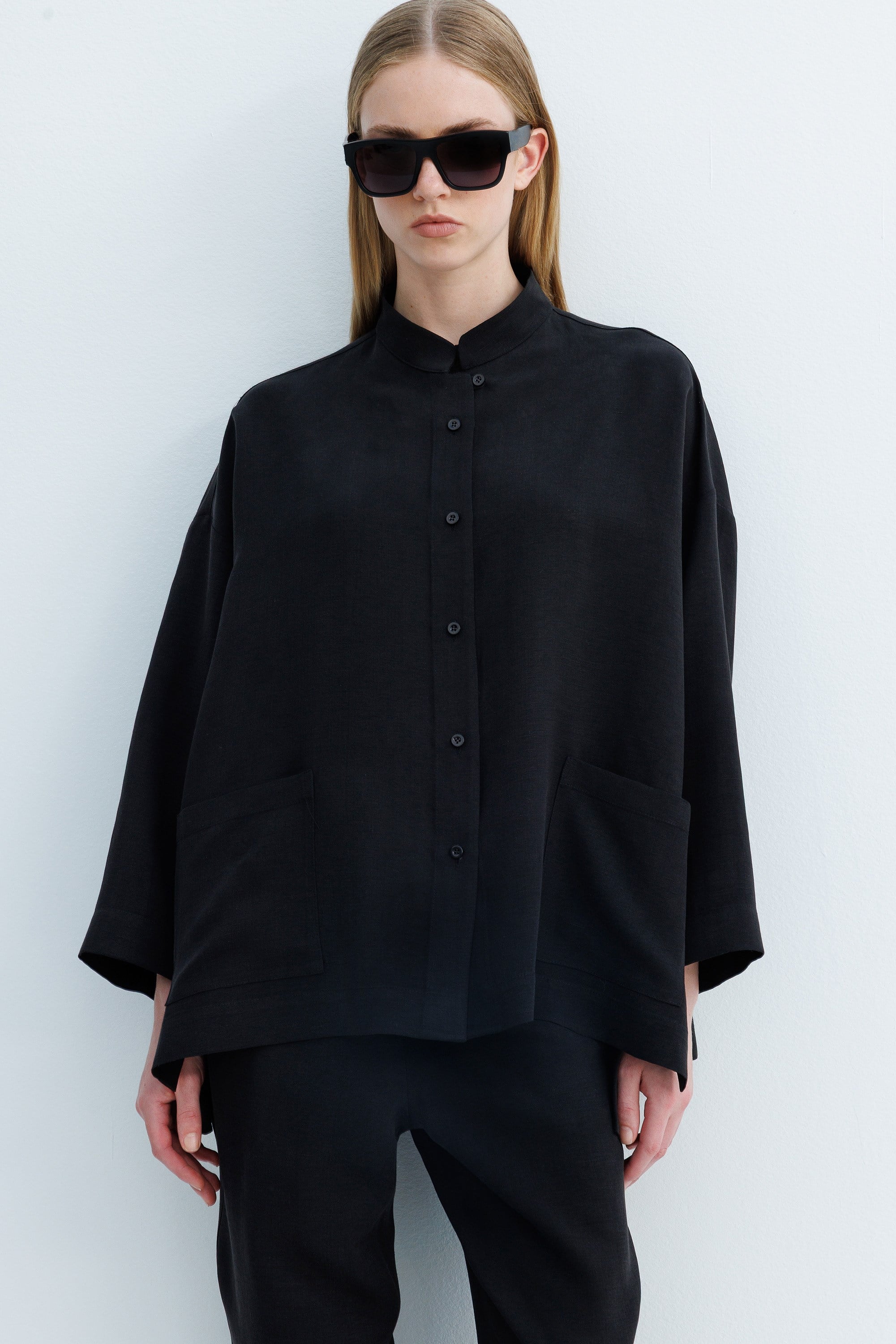 Dik Yaka Oversize Keten Ceket