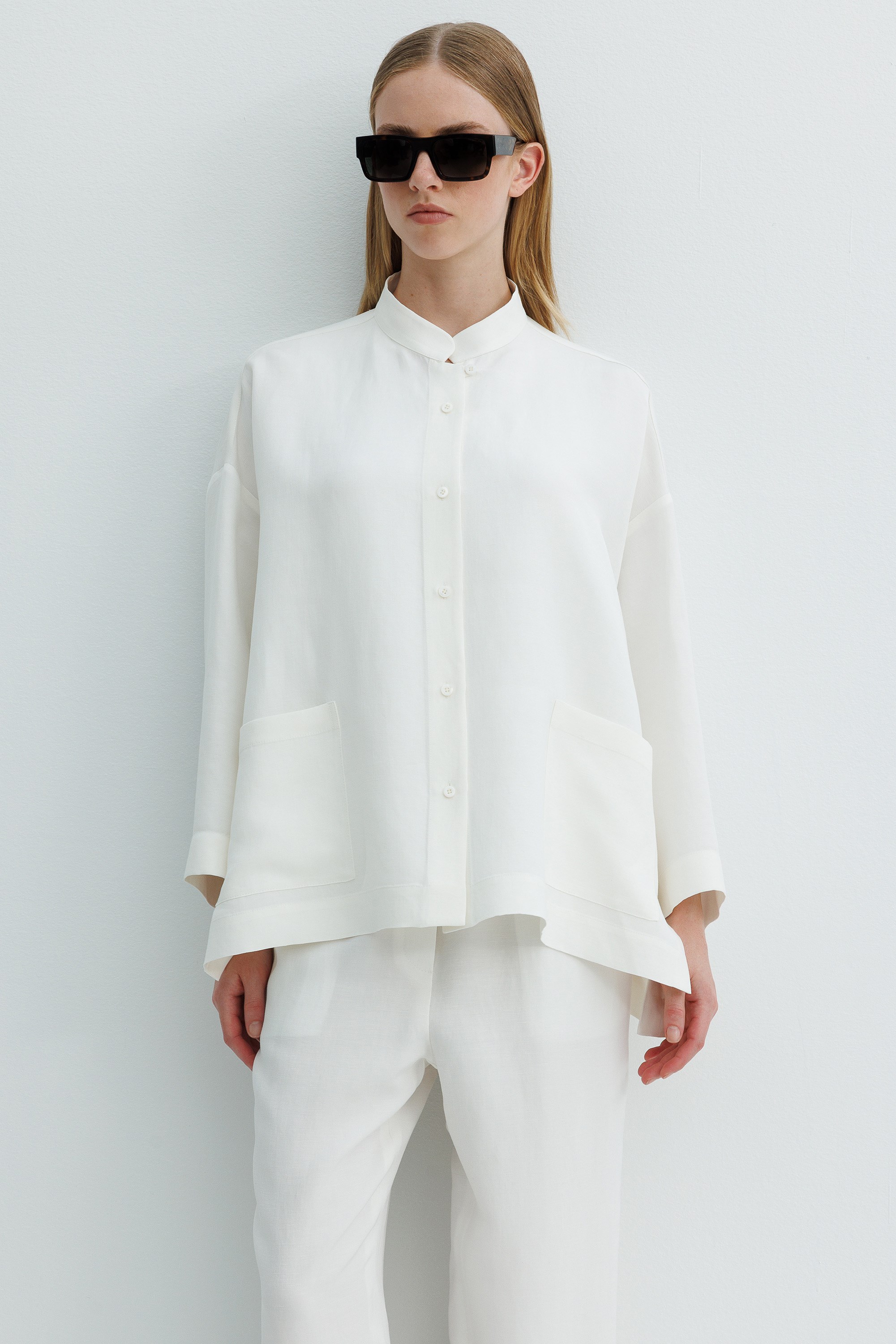 Dik Yaka Oversize Keten Ceket