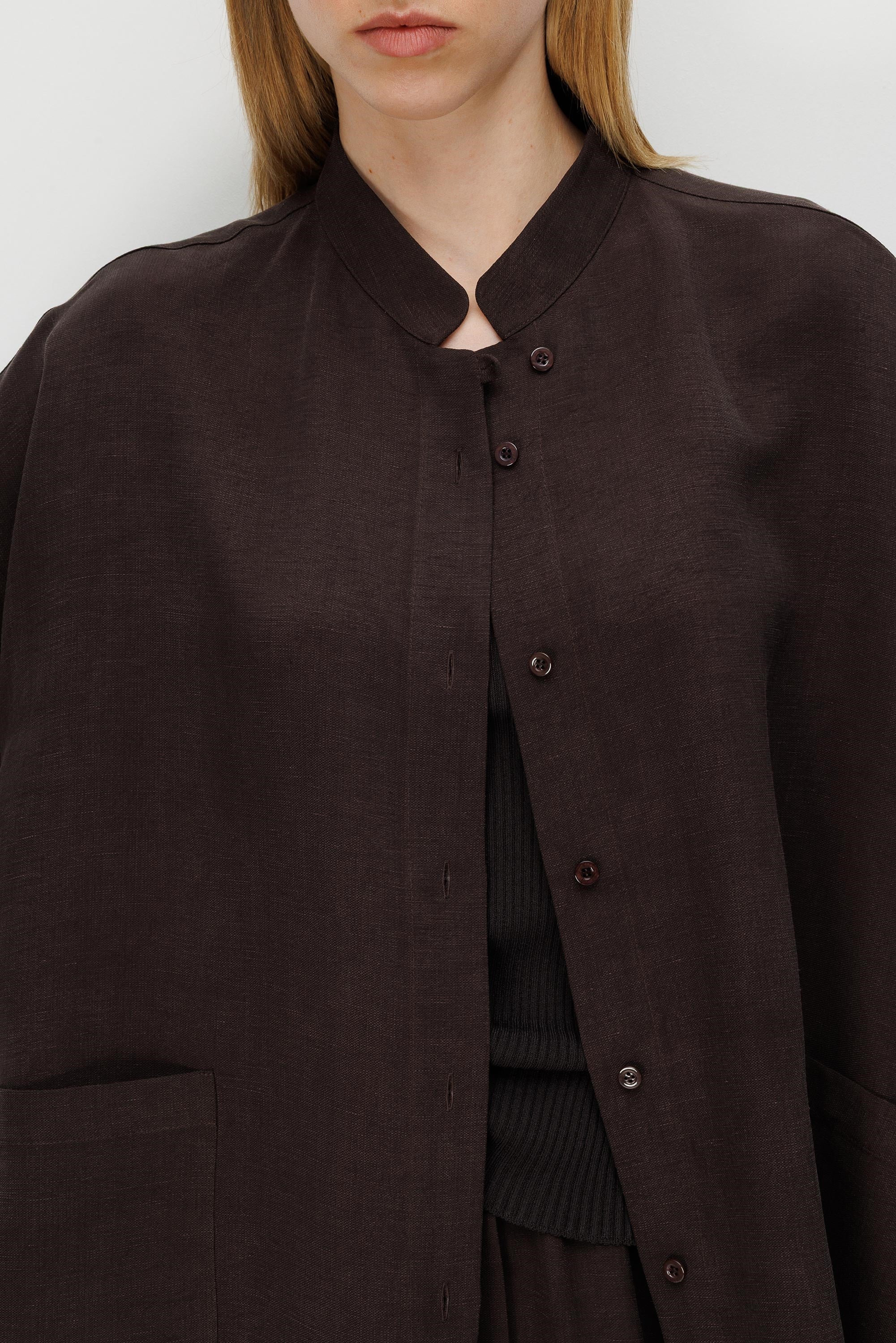 Dik Yaka Oversize Keten Ceket