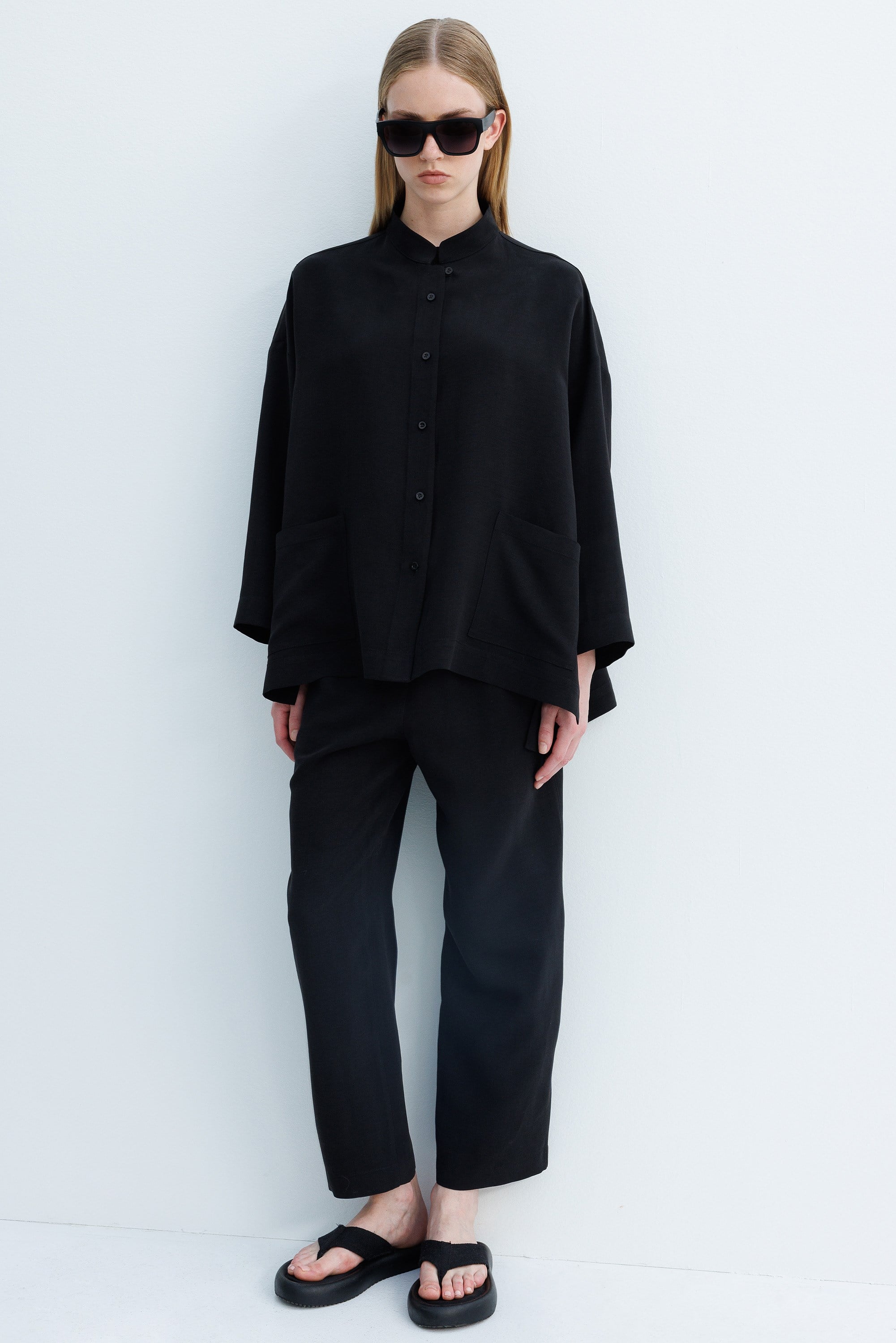 Dik Yaka Oversize Keten Ceket