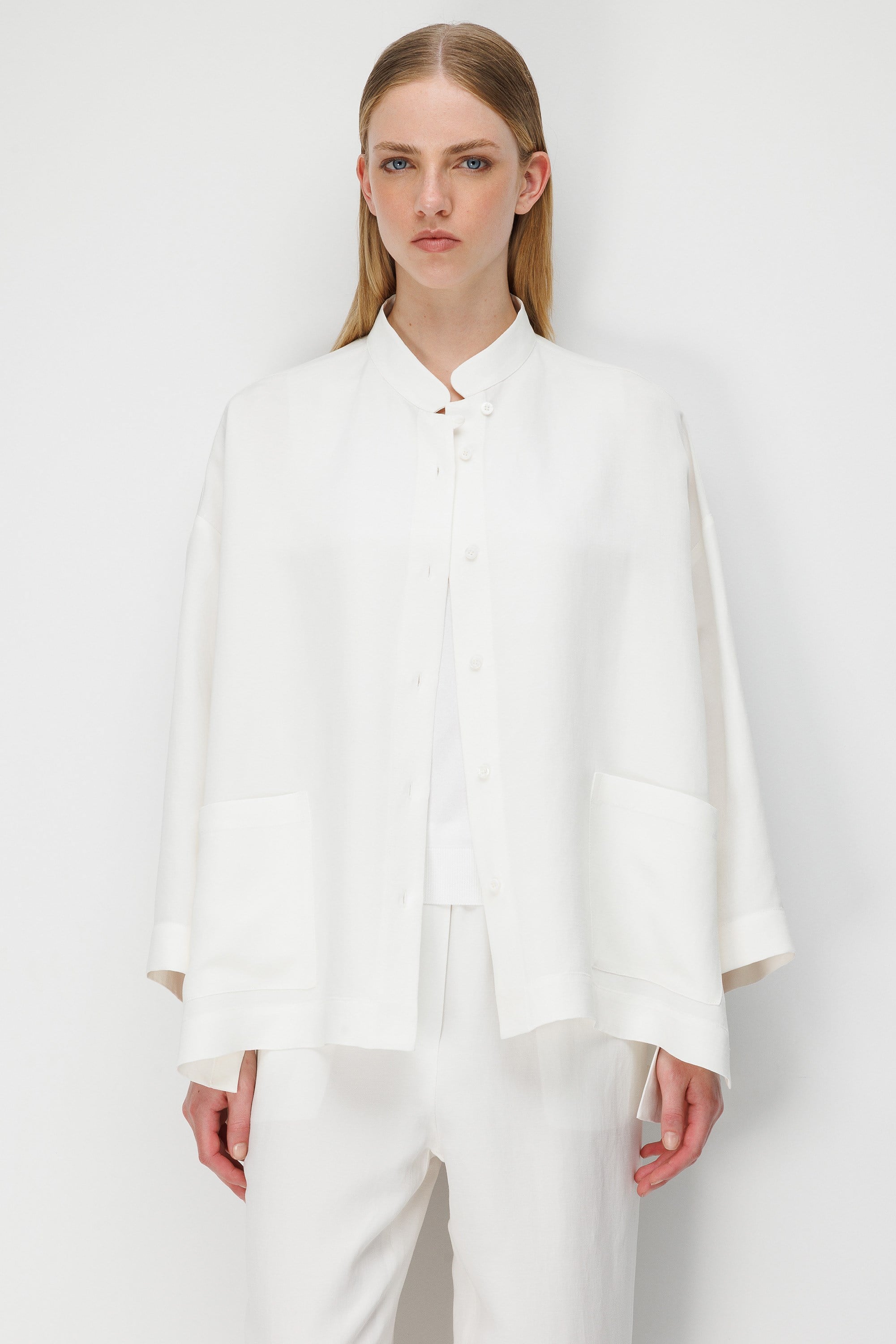 Dik Yaka Oversize Keten Ceket